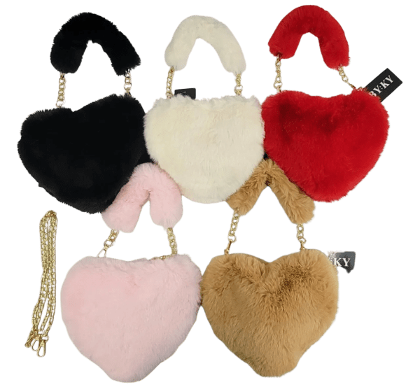 Furry Heart Bag w Detachable Handle - 12/pk 5bx/cs cs.60