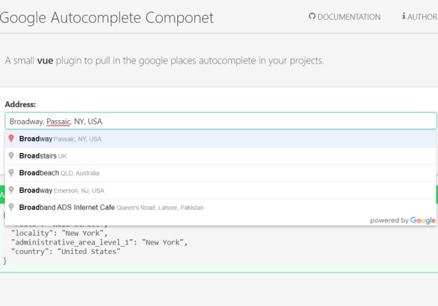Google Autocomplete Vue Component