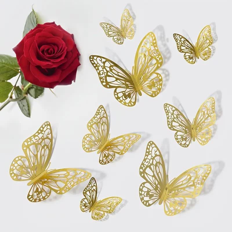 3D Gold Butterfly Sticker -12 PCS