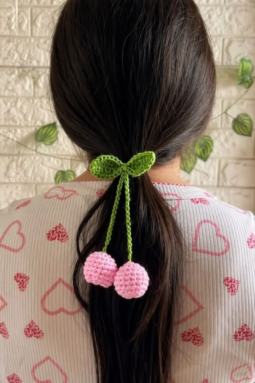 Handmade Crochet Cherry Hair Clip