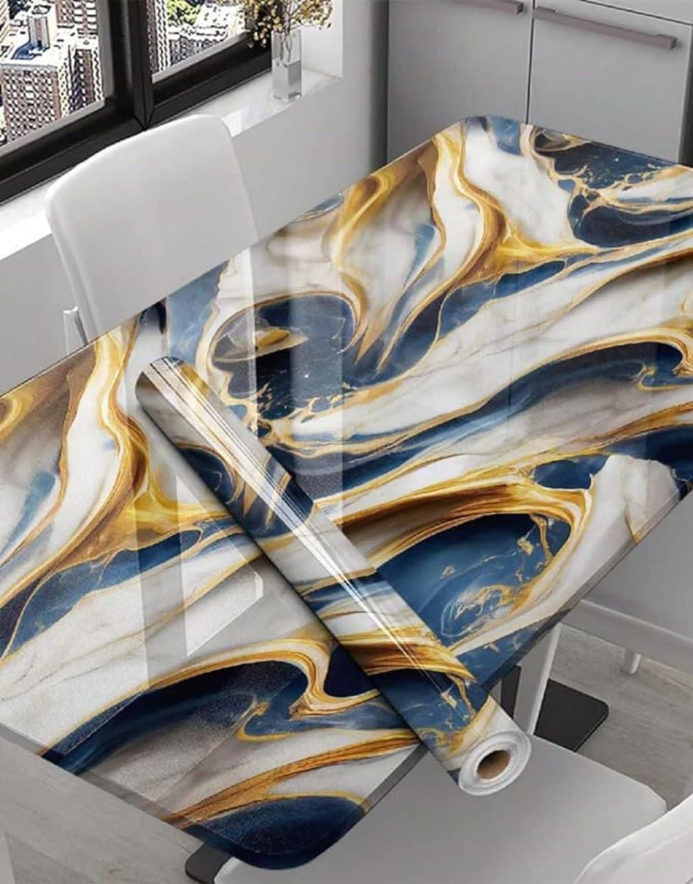 Dark Blue Golden Foil Marble
