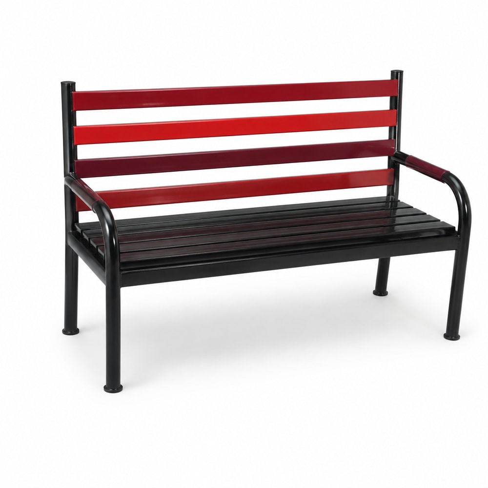 Red Slat Metal Bench