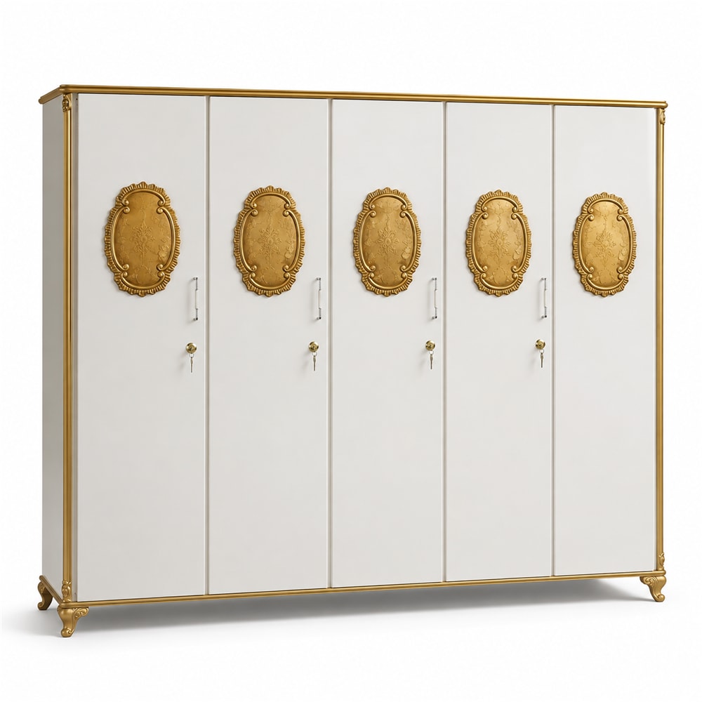 White Gold Medallion Six Door Wardrobe