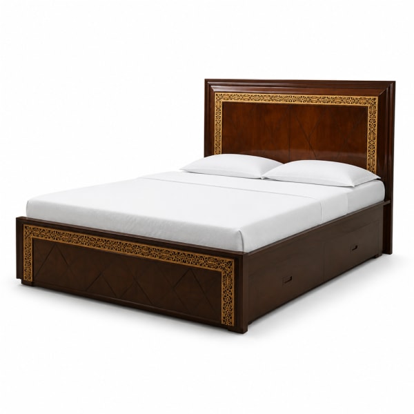 Dark Wallnut Gold Storage Bed