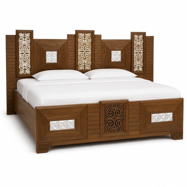 Walnut Scrollwork Faceted Panel Bed