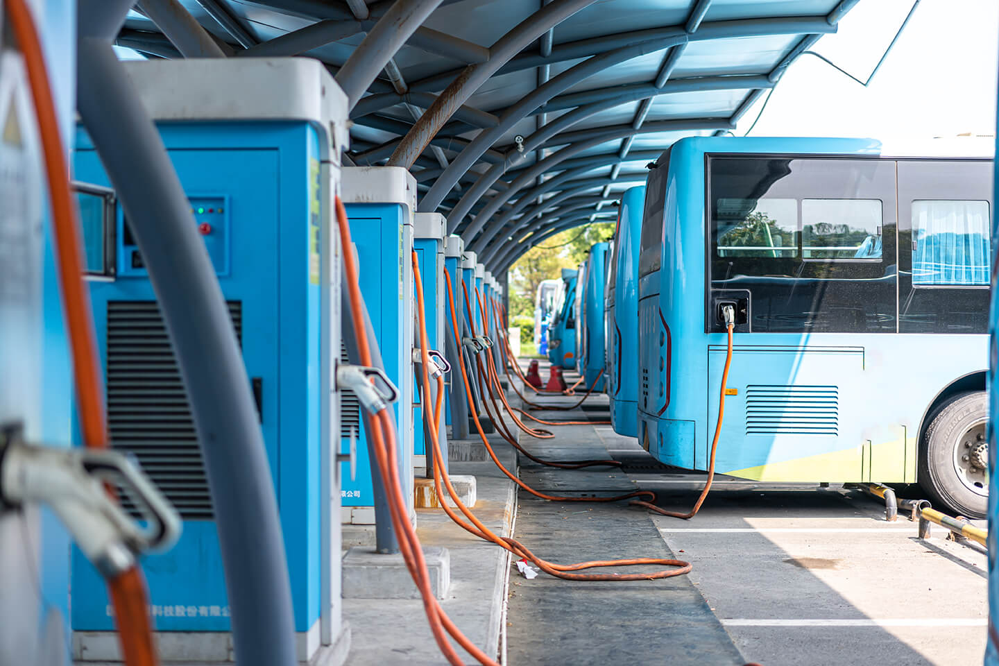 Electric public transport bus in motion