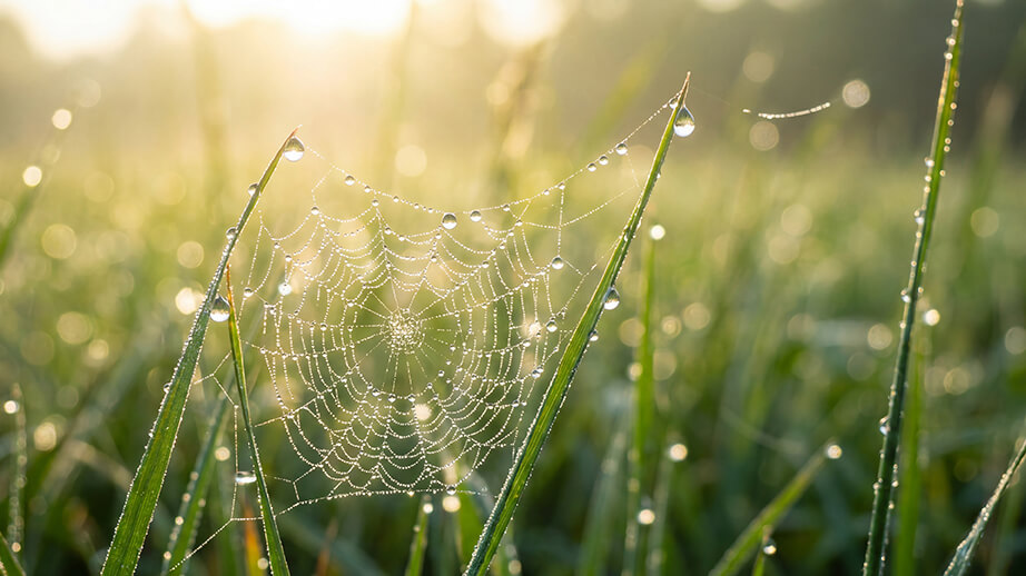 Spider web with morning dew