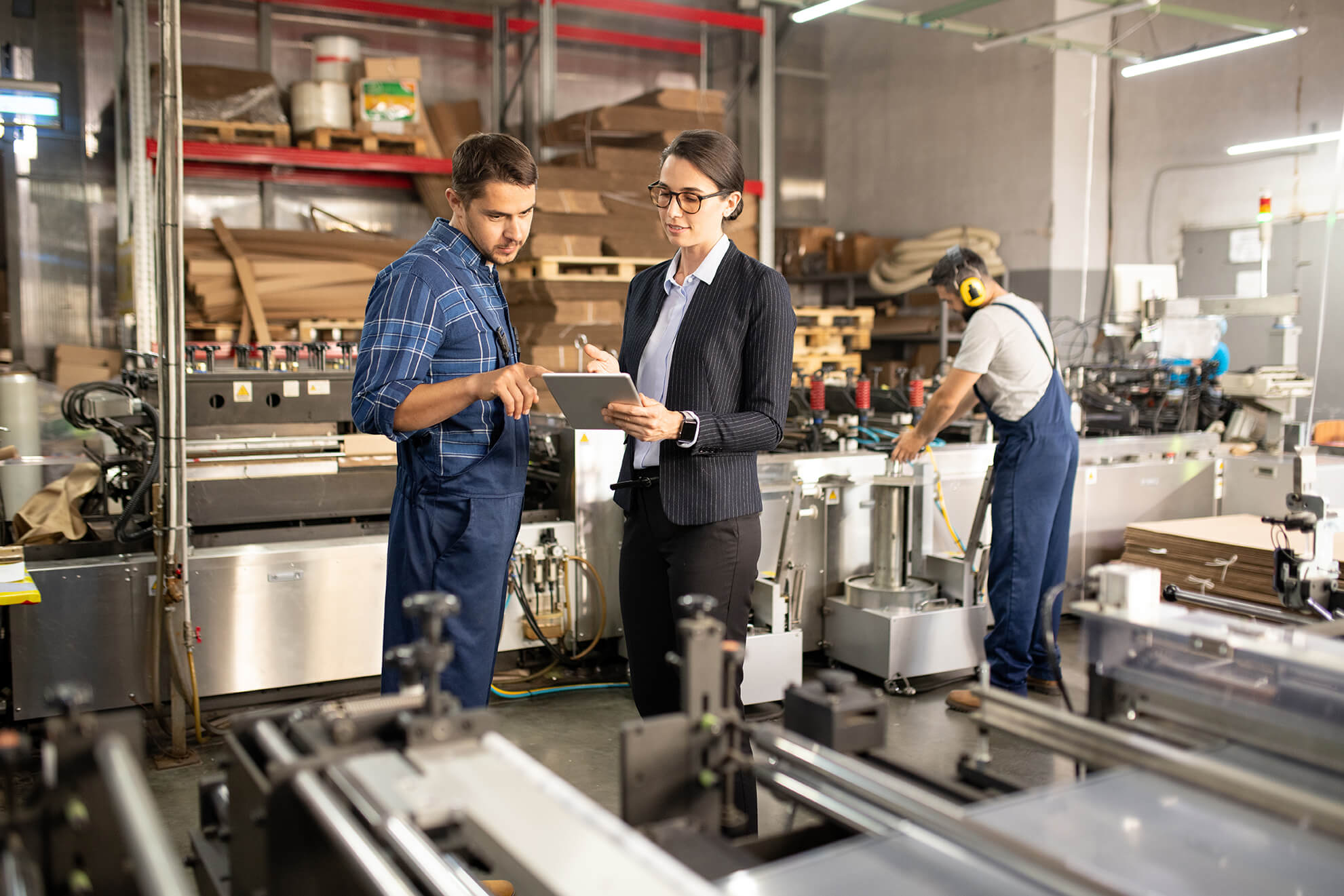 Engineer assessing emissions inside an industrial facility