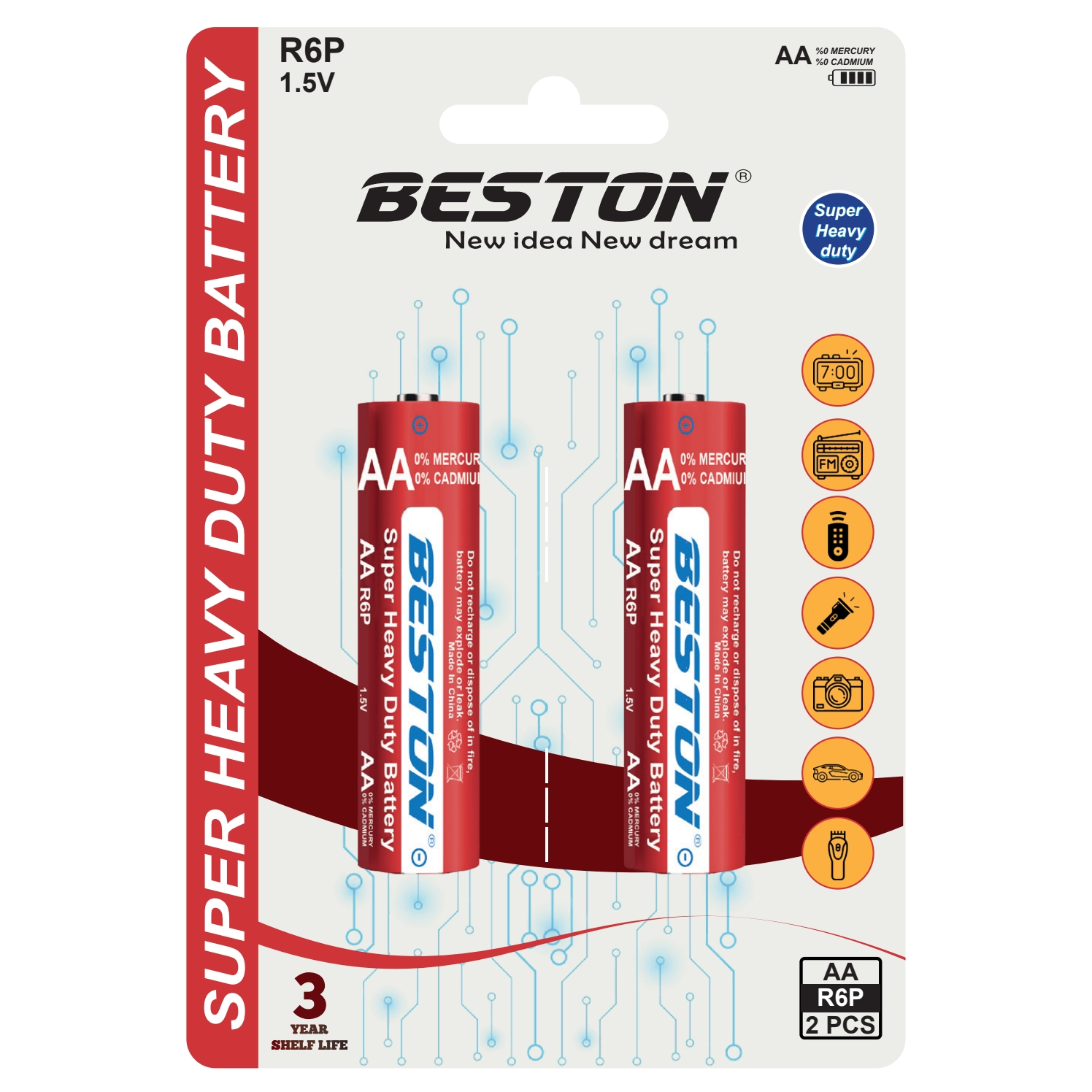 BESTON SUPER Extra Heavy Duty AA  2pcs/card