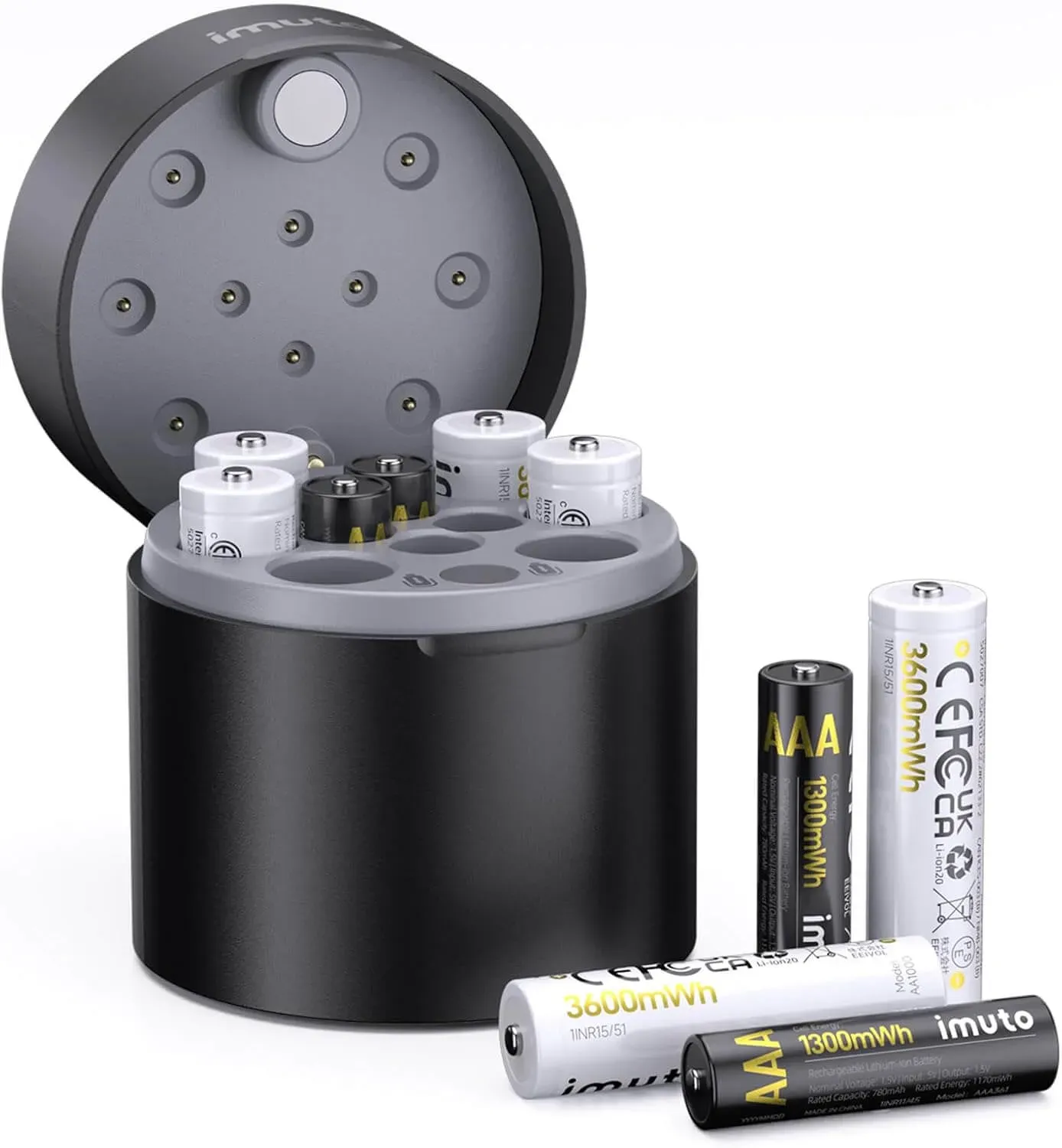 imuto TF.CD.087CE Smart Charging System – 10-Slot Charger with AA & AAA Lithium Batteries
