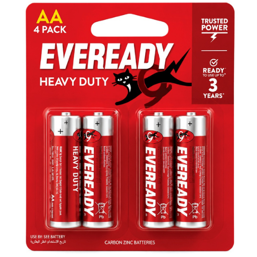 Eveready Heavy Duty Battery, Size AA, Pack of 4