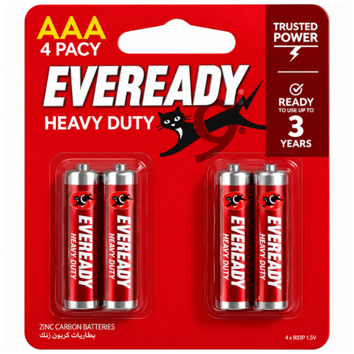 Eveready Heavy Duty Battery, Size AAA, Pack of 4