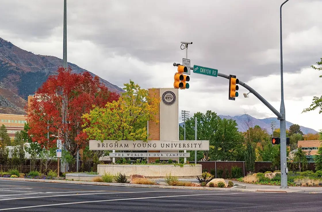 Brigham Young University campus in Provo, Utah, with fall color on the trees