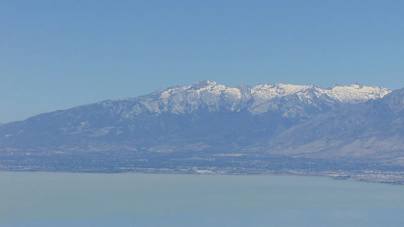 North across Utah Lake from West Mountain toward a snow-capped Lone Peak