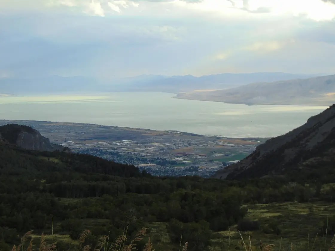 Lindon and Utah Lake seen from Mount Timpanogos in Utah County, Utah