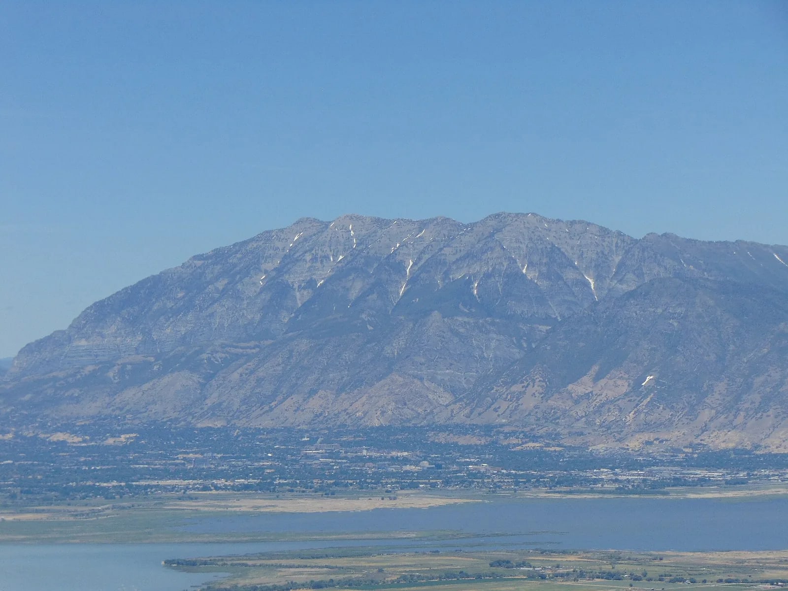 Provo Bay on Utah Lake with Cascade Mountain rising behind