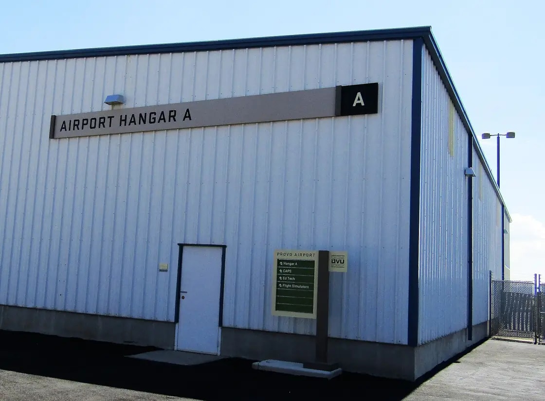 Hangars and light aircraft at Provo Municipal Airport in Provo, Utah