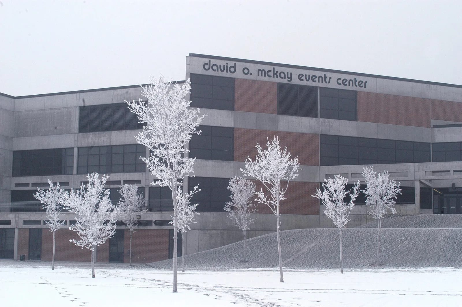 The David O. McKay Events Center on the Utah Valley University campus in Orem after a frost