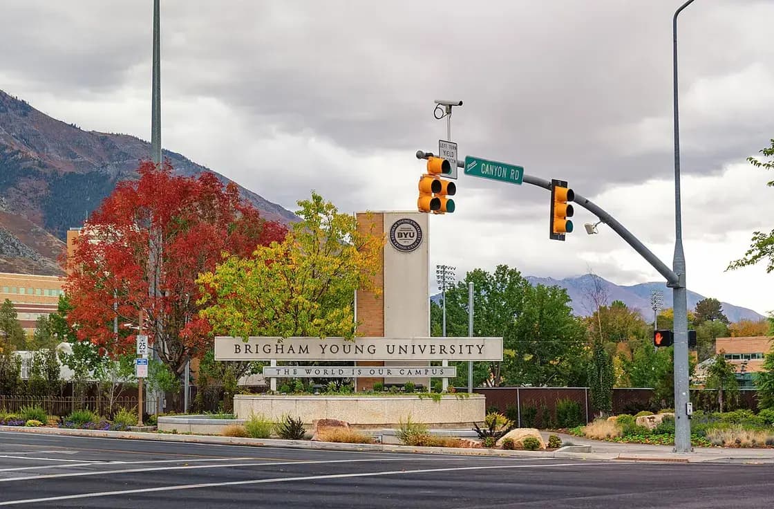 Brigham Young University campus in Provo, Utah, with fall color on the trees