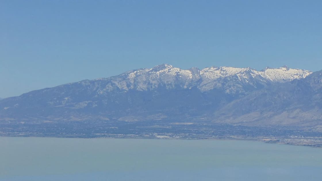 North across Utah Lake from West Mountain toward a snow-capped Lone Peak