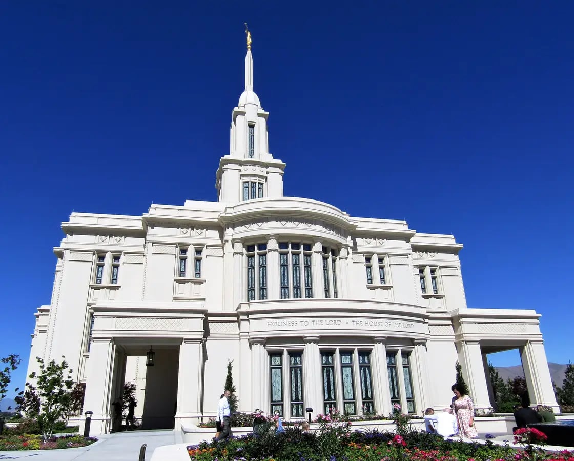 The east side of the Payson Utah Temple in Payson, Utah