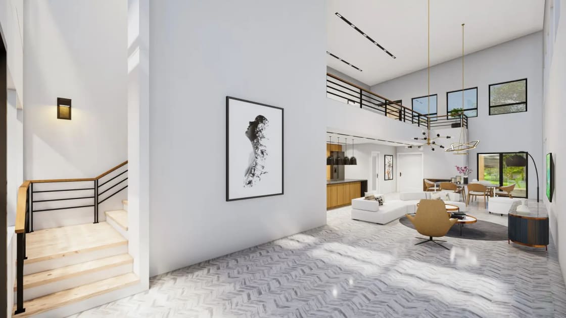 Stunning modern interior with sleek design and ample natural light, offering a spacious and contemporary feel