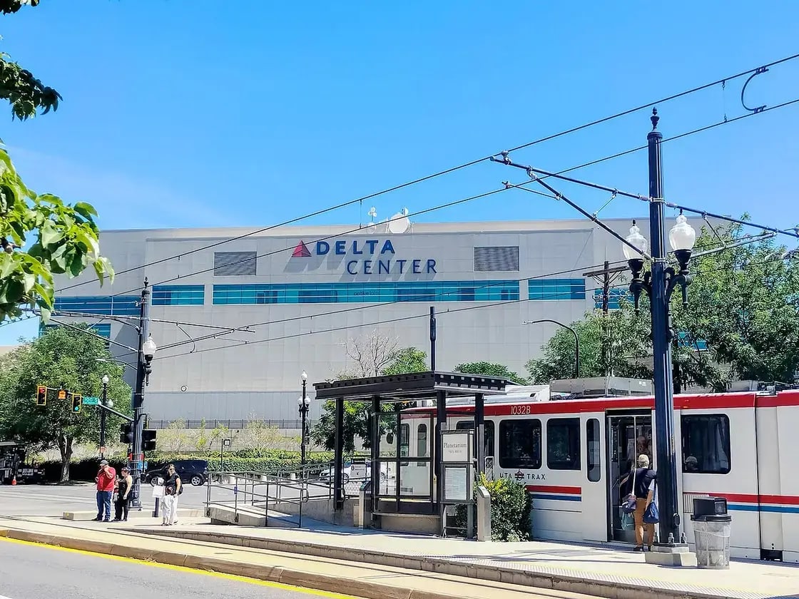 Exterior of the Delta Center arena in downtown Salt Lake City