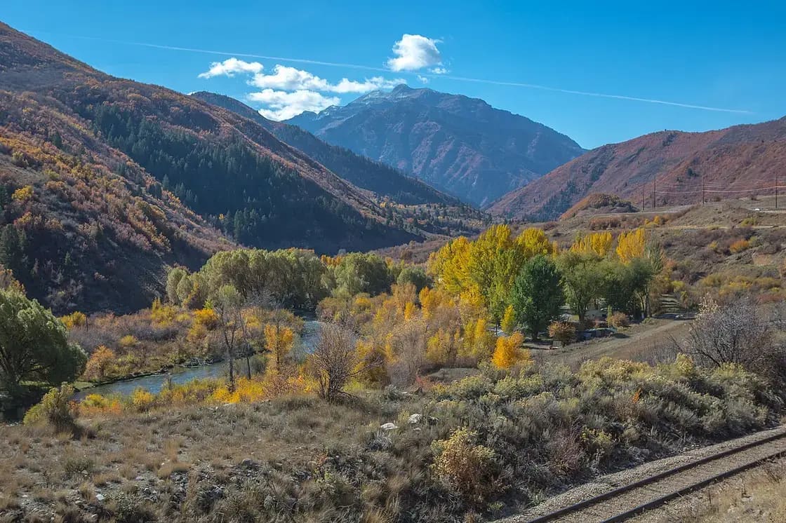 Provo Canyon with Mount Timpanogos rising above the canyon walls
