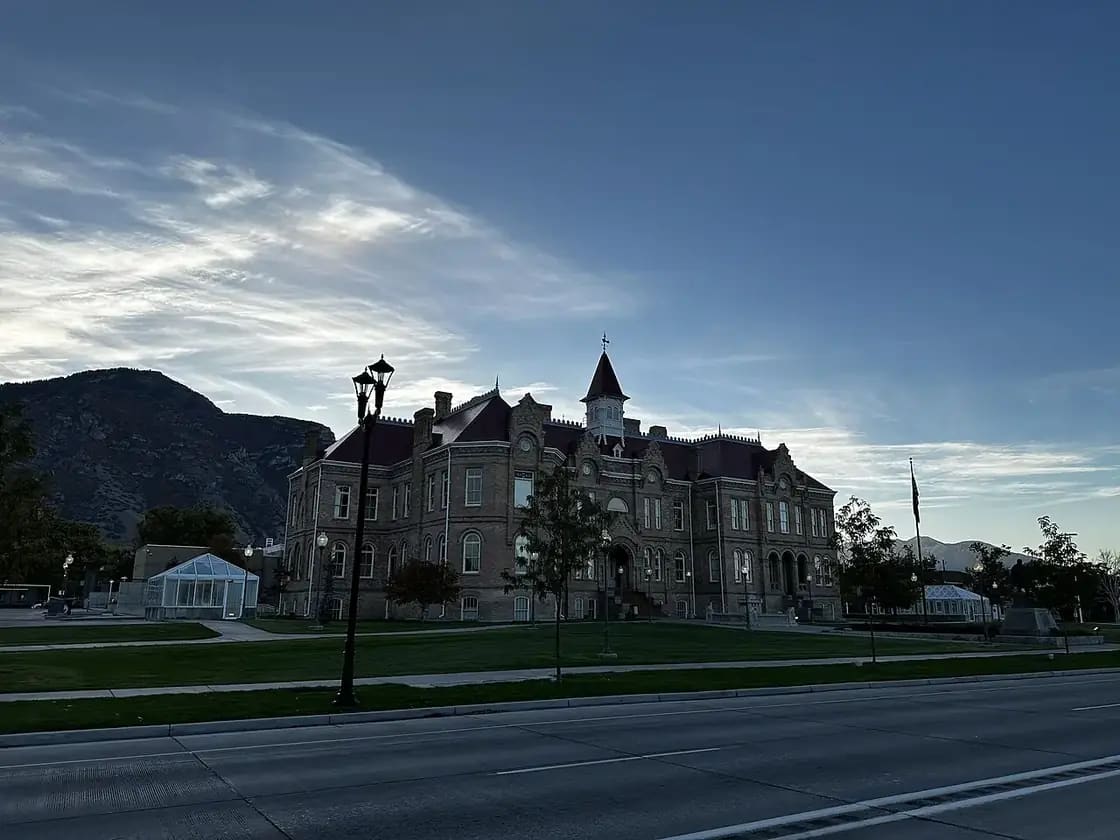 The historic Brigham Young Academy building that houses the Provo City Library in Provo, Utah