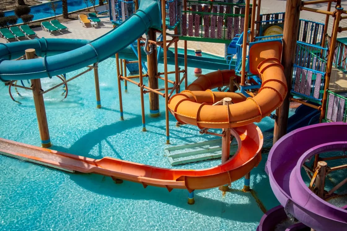 Vibrant water park slides offering fun in the sun for the whole family
