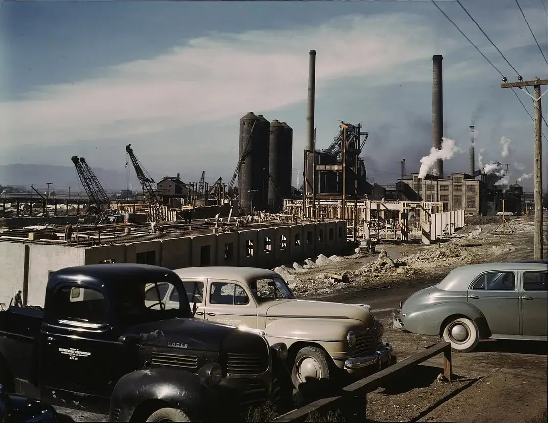 The Geneva Steel mill under construction in Vineyard, Utah, in November 1942 — the former mill site is now home to the Utah City development