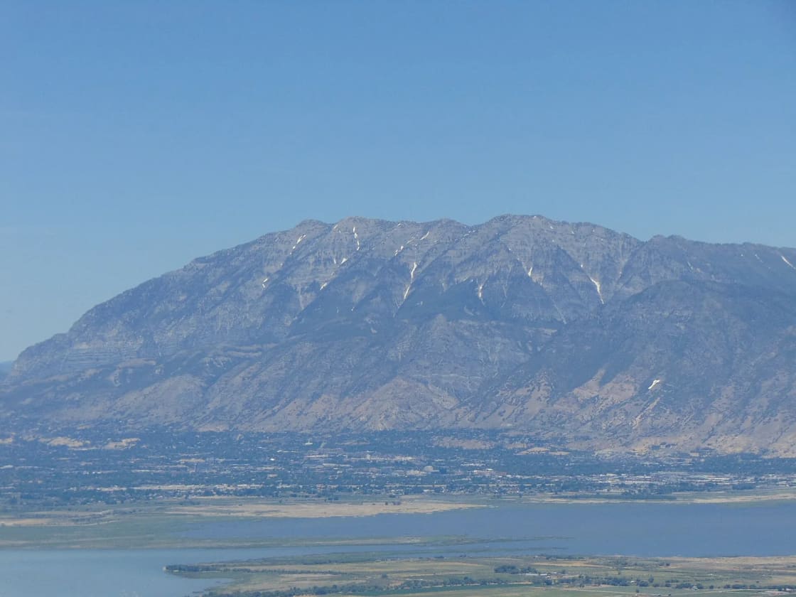 Provo Bay on Utah Lake with Cascade Mountain rising behind