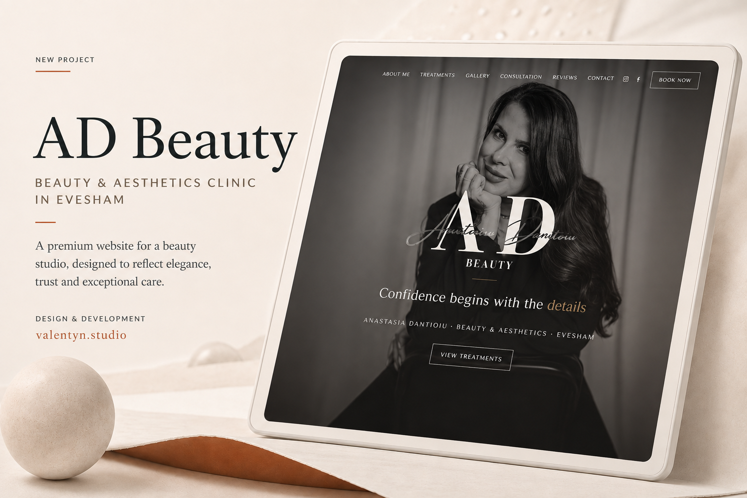 AD Beauty — Luxury Beauty & Aesthetics Website — A premium website designed for a beauty & aesthetics clinic in Evesham.