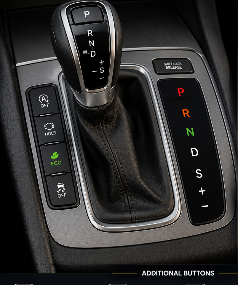 Automatic car gear selector positions for learner drivers Automatic car gear selector showing the P, R, N and D positions