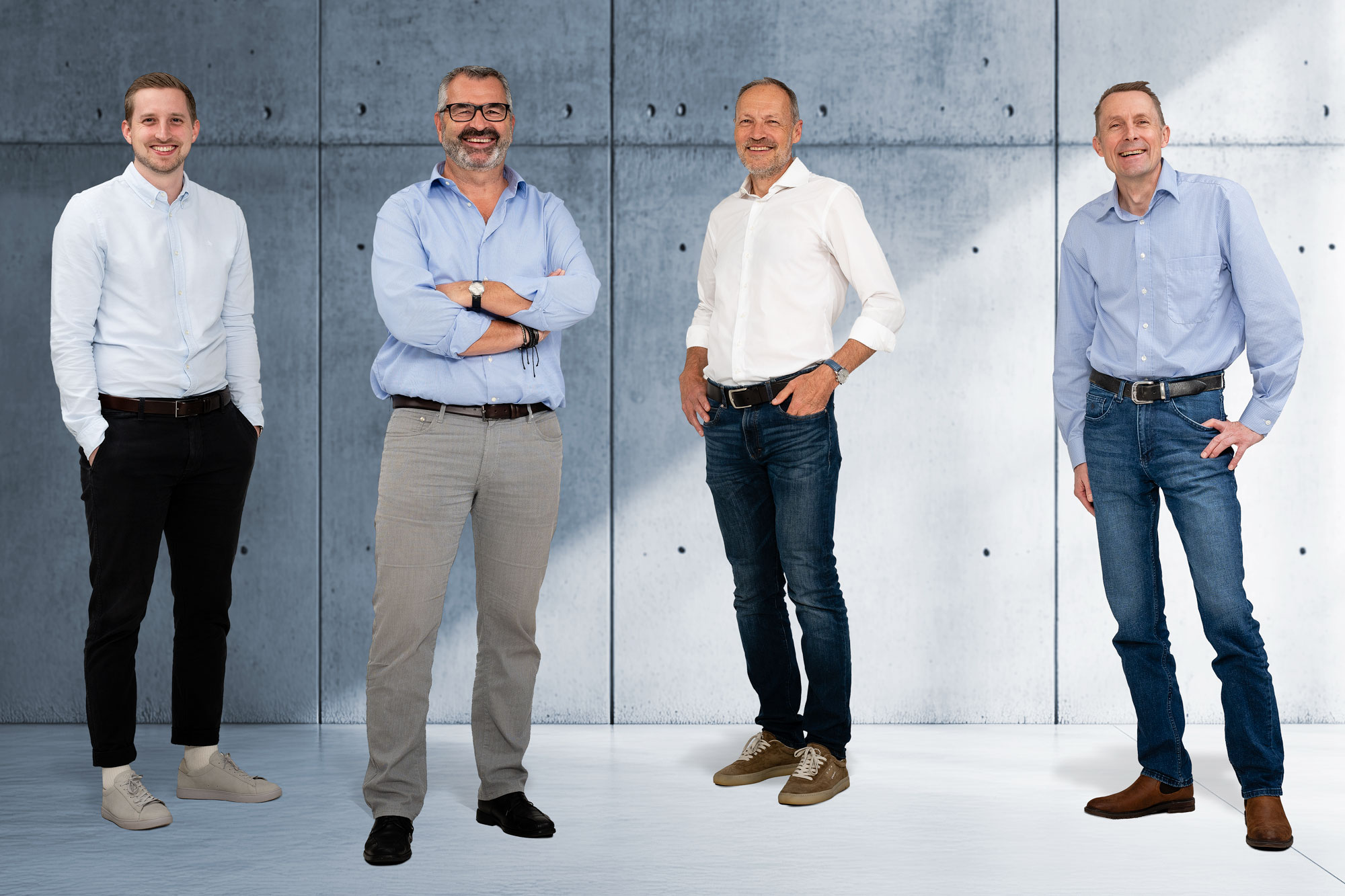 Teamphoto Sebastian Milewski, Harry Veigl, Franz Ziegler, Reto Ryser, Geschäftsleitung, vzp ingenieure