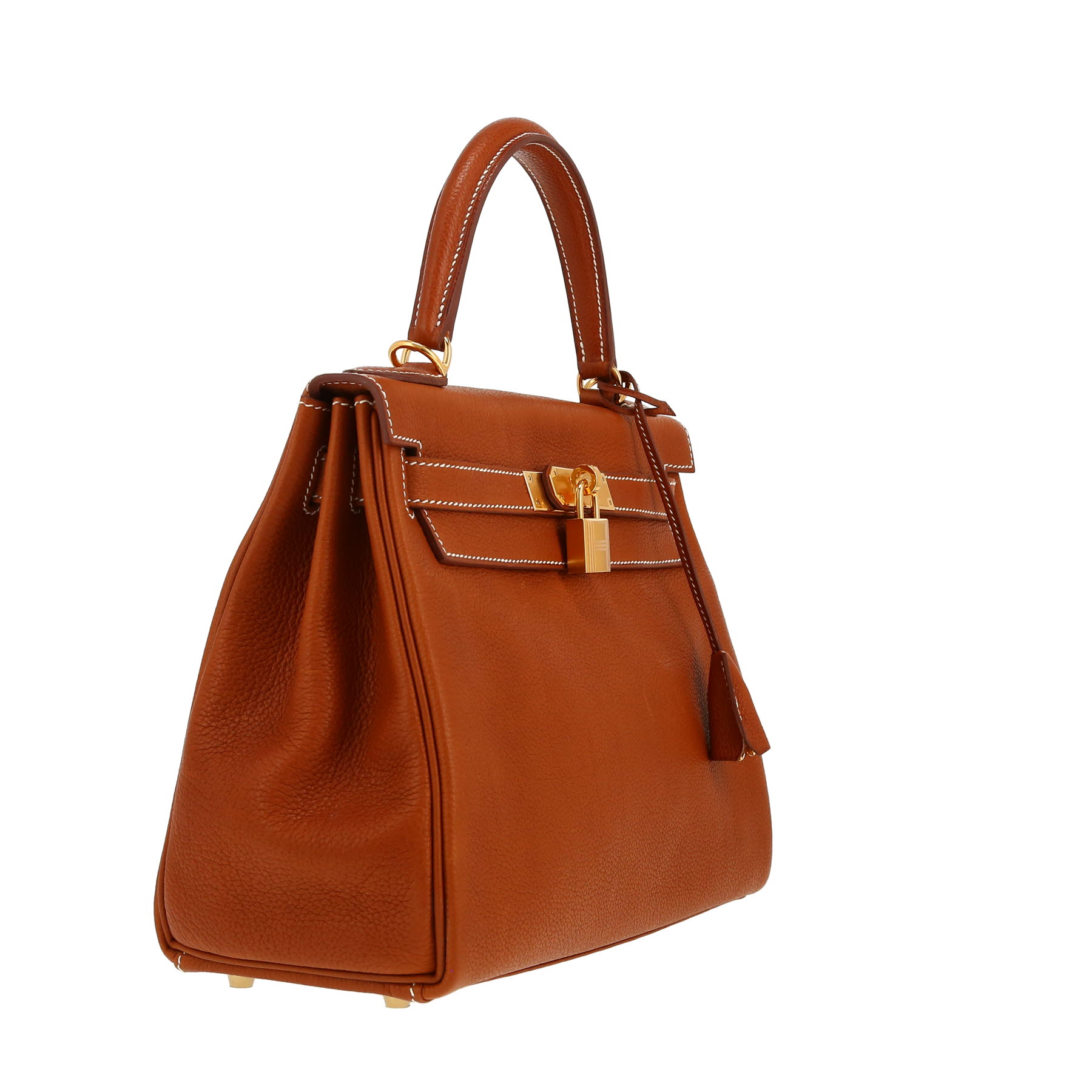 A Kelly 28 in Barénia Faubourg with gold hardware: heritage saddle leather, modern grain.