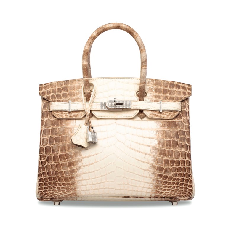 A matte white Himalaya Niloticus crocodile Birkin 30 with 18k white gold and diamond hardware, 2011 — Christie's.