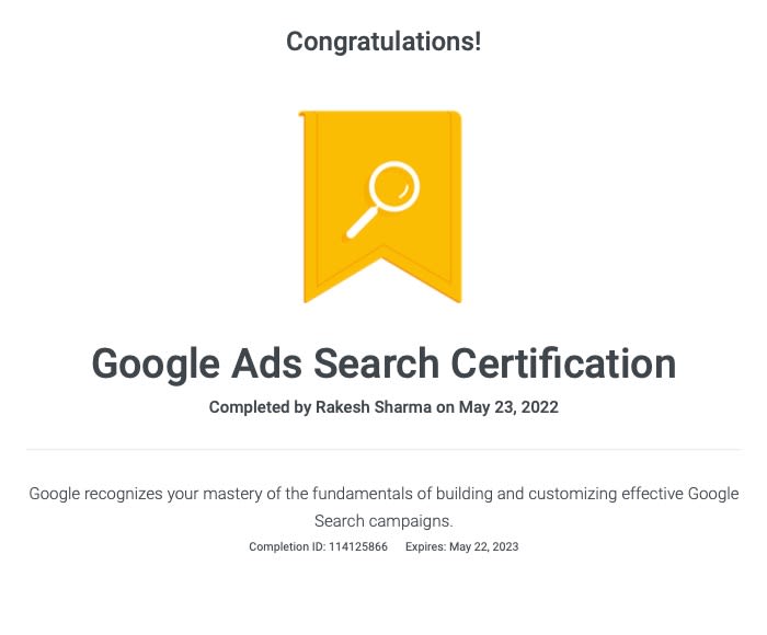 google-ads-search-certification-rakesh-sharma