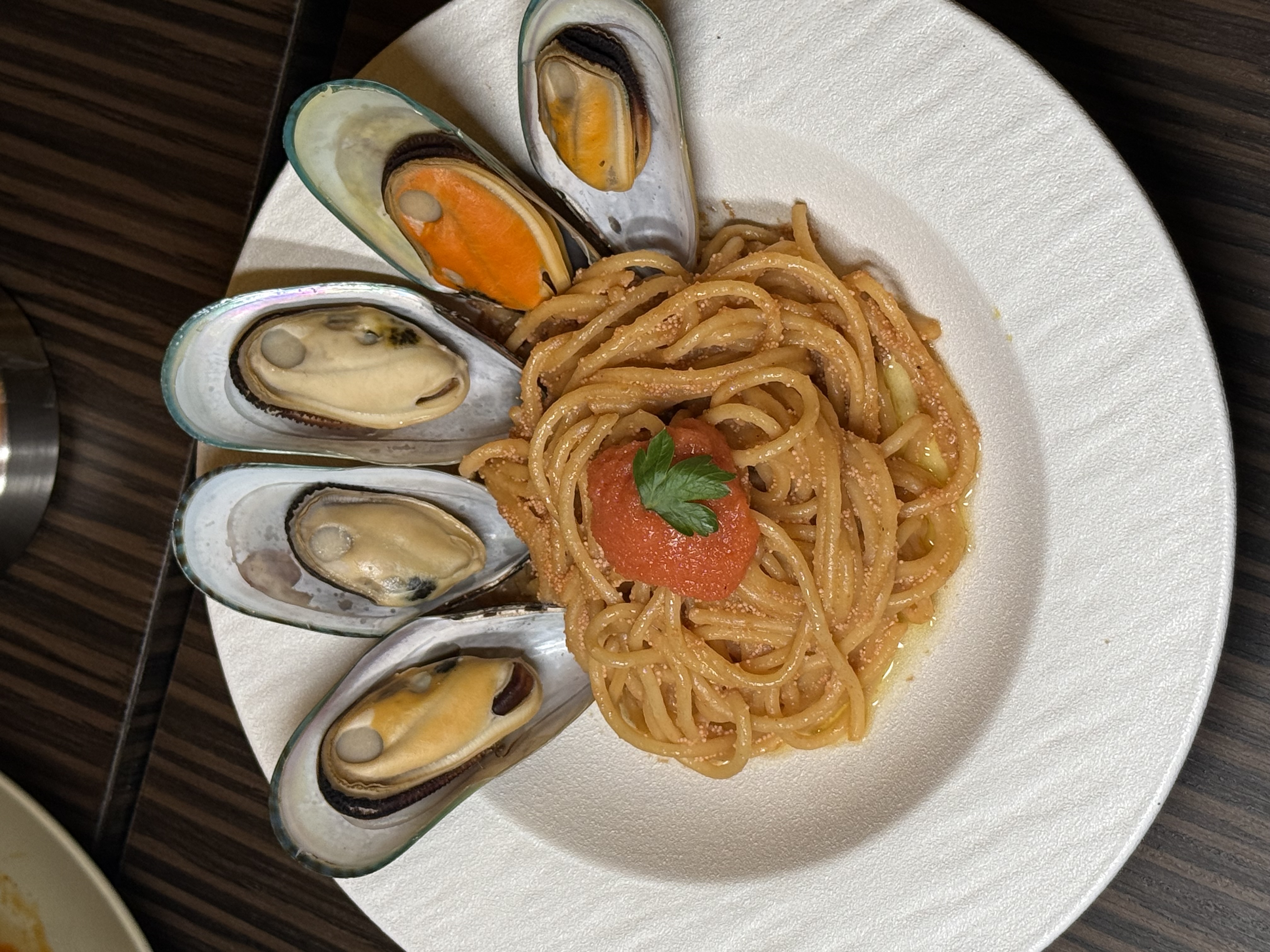 สปาเก็ตตี้ไข่ปลาเมนไทโกะกับหอยแมลงภู่