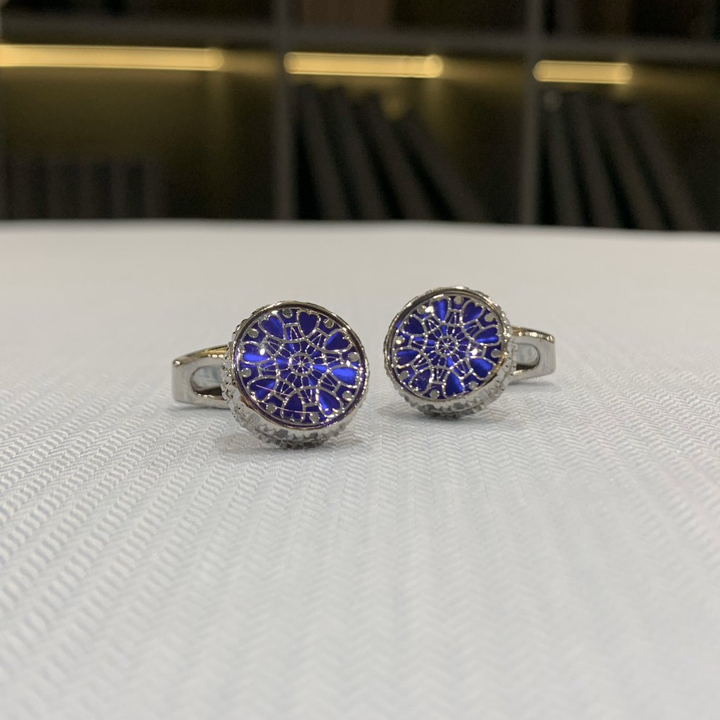 Khuy măng sét tròn xanh Sapphire HKM322