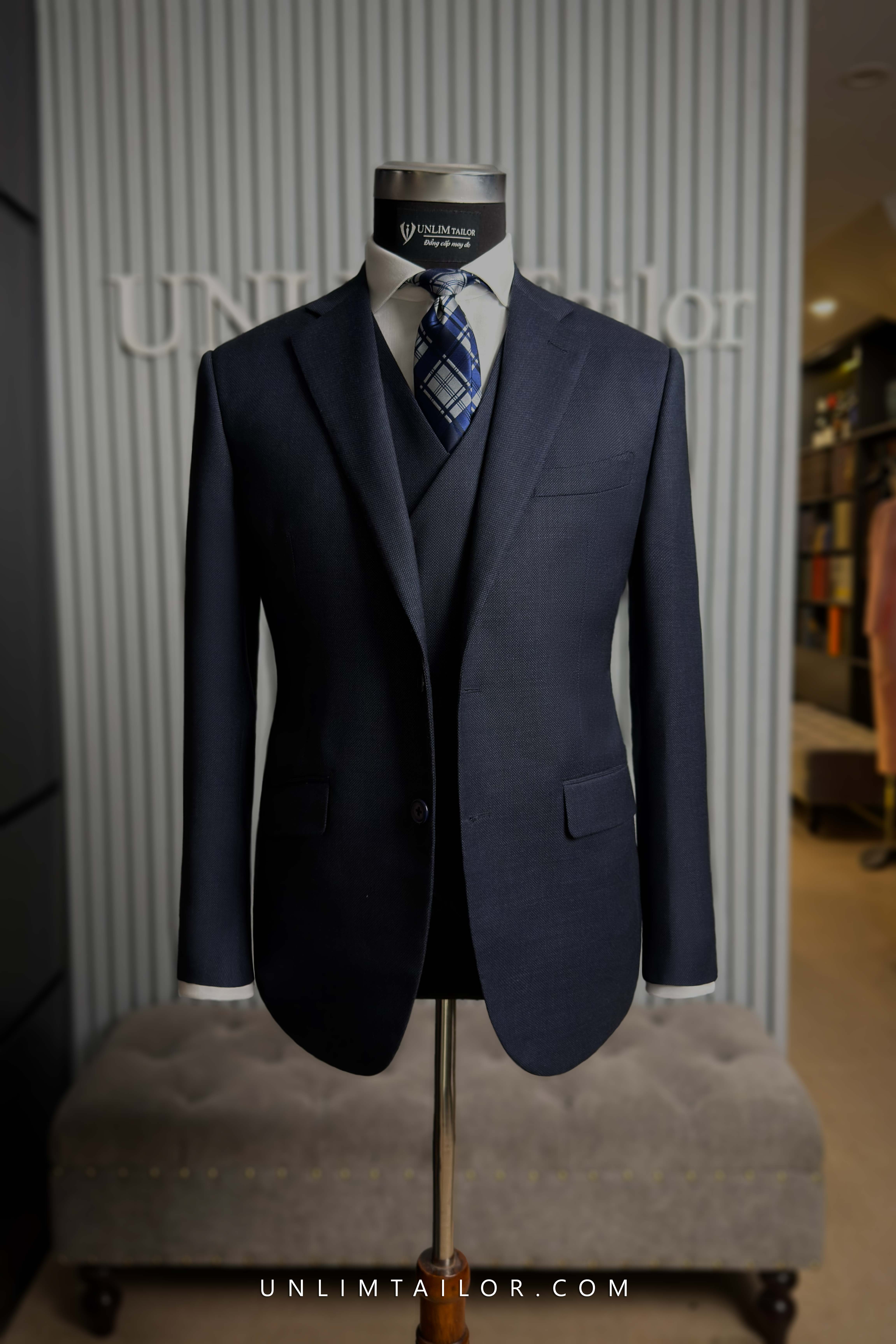 Suit 3 Mảnh Navy Vân Mắt Chim