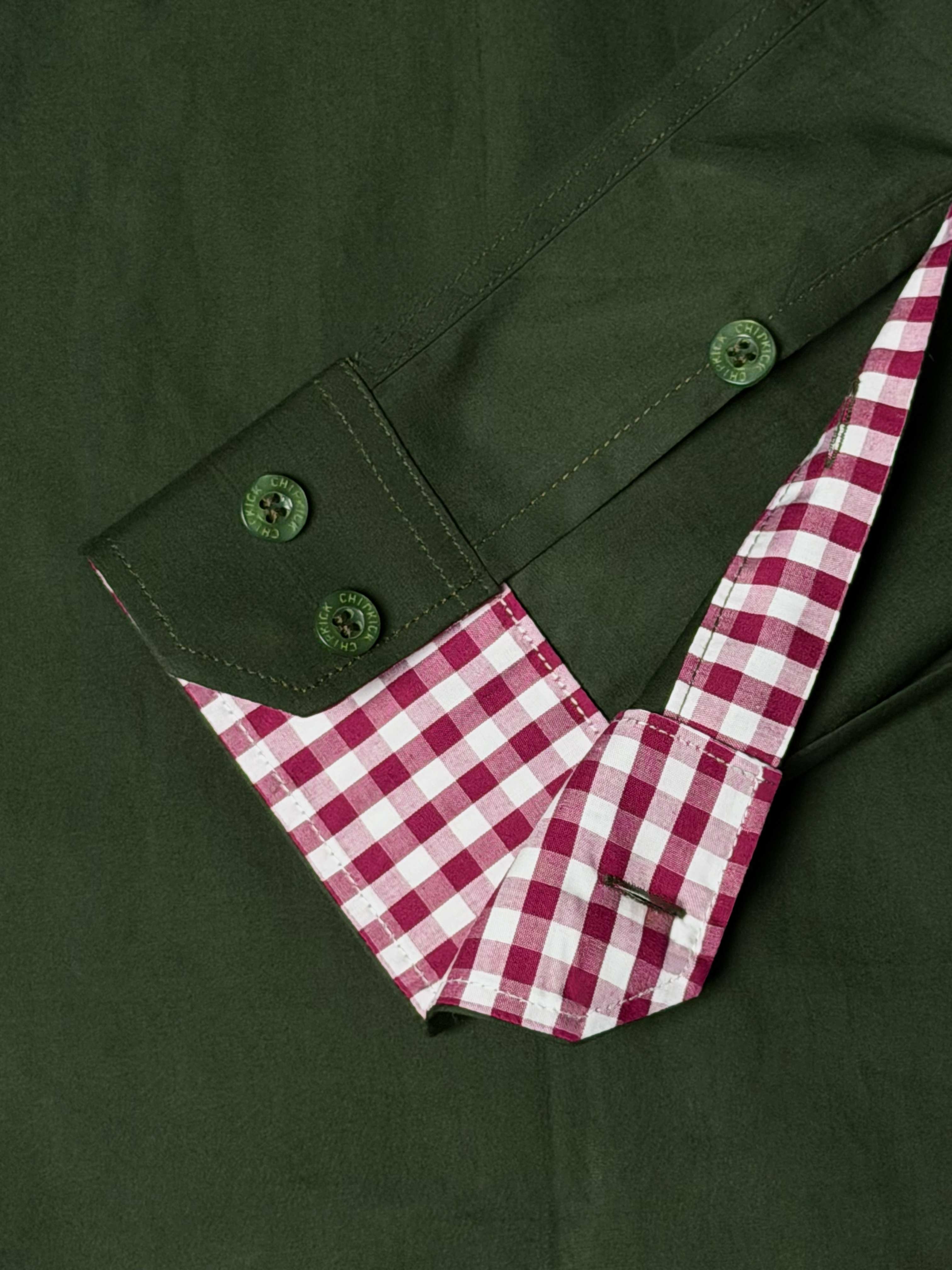 Sơ Mi Nam Xanh Rêu Phối Hoạ Tiết Gingham - detail images