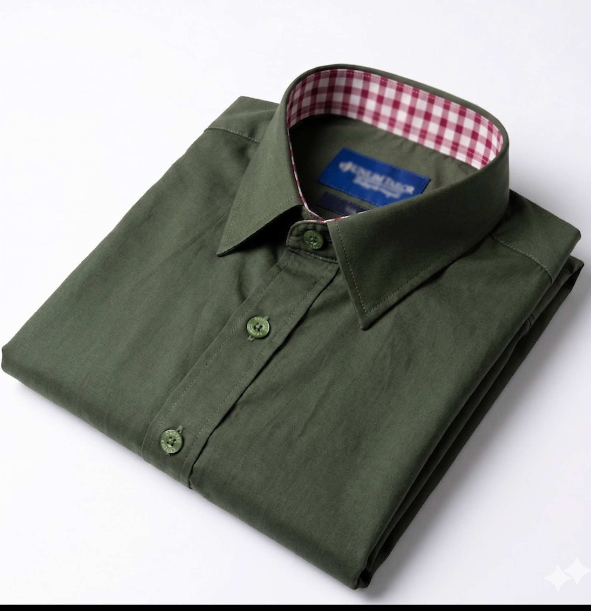 Sơ Mi Nam Xanh Rêu Phối Hoạ Tiết Gingham