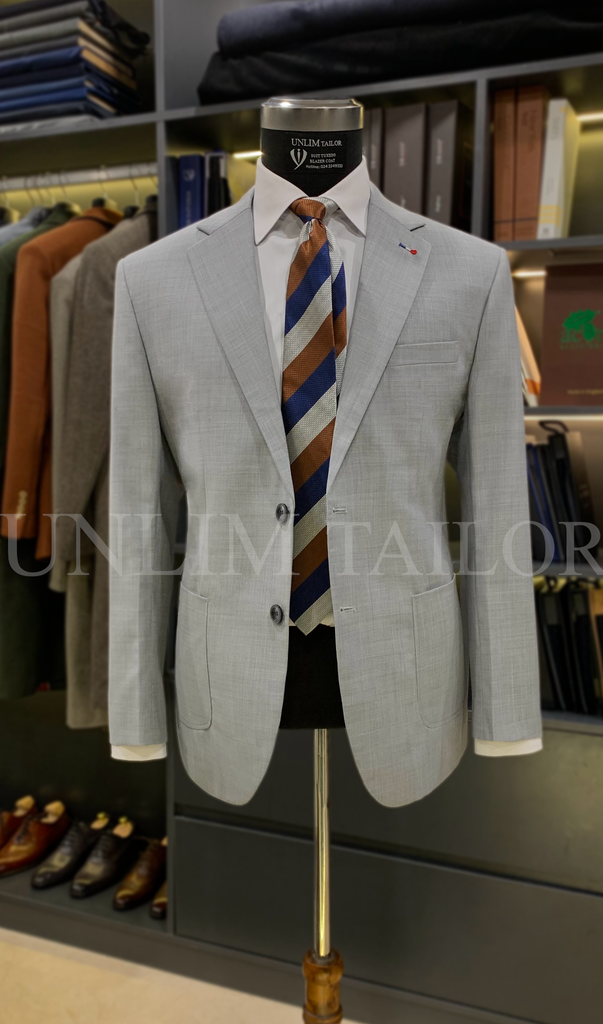 Blazer Xám Sáng Thùa Khuyết Milanese