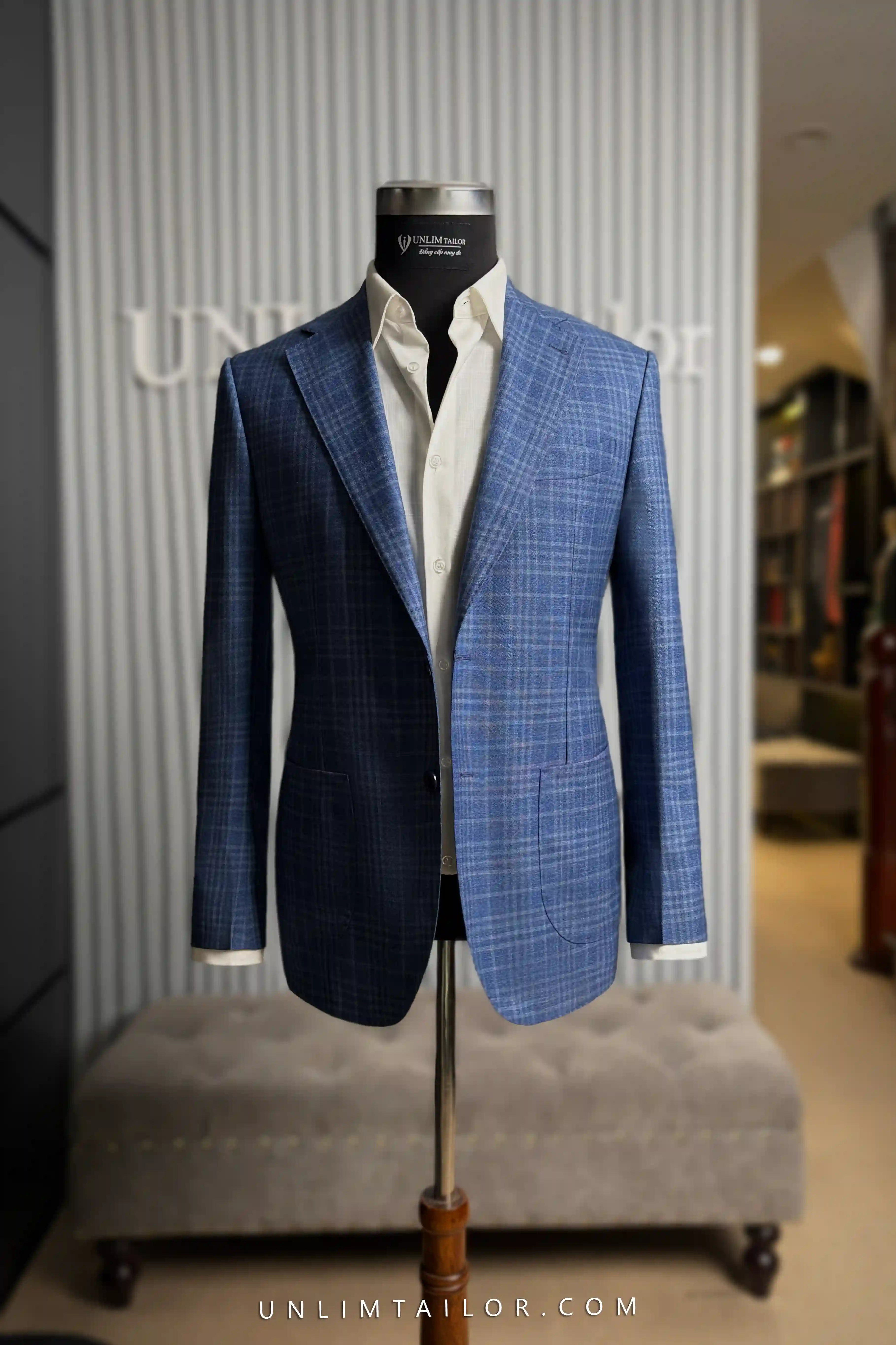 Navy blue gingham blazer
