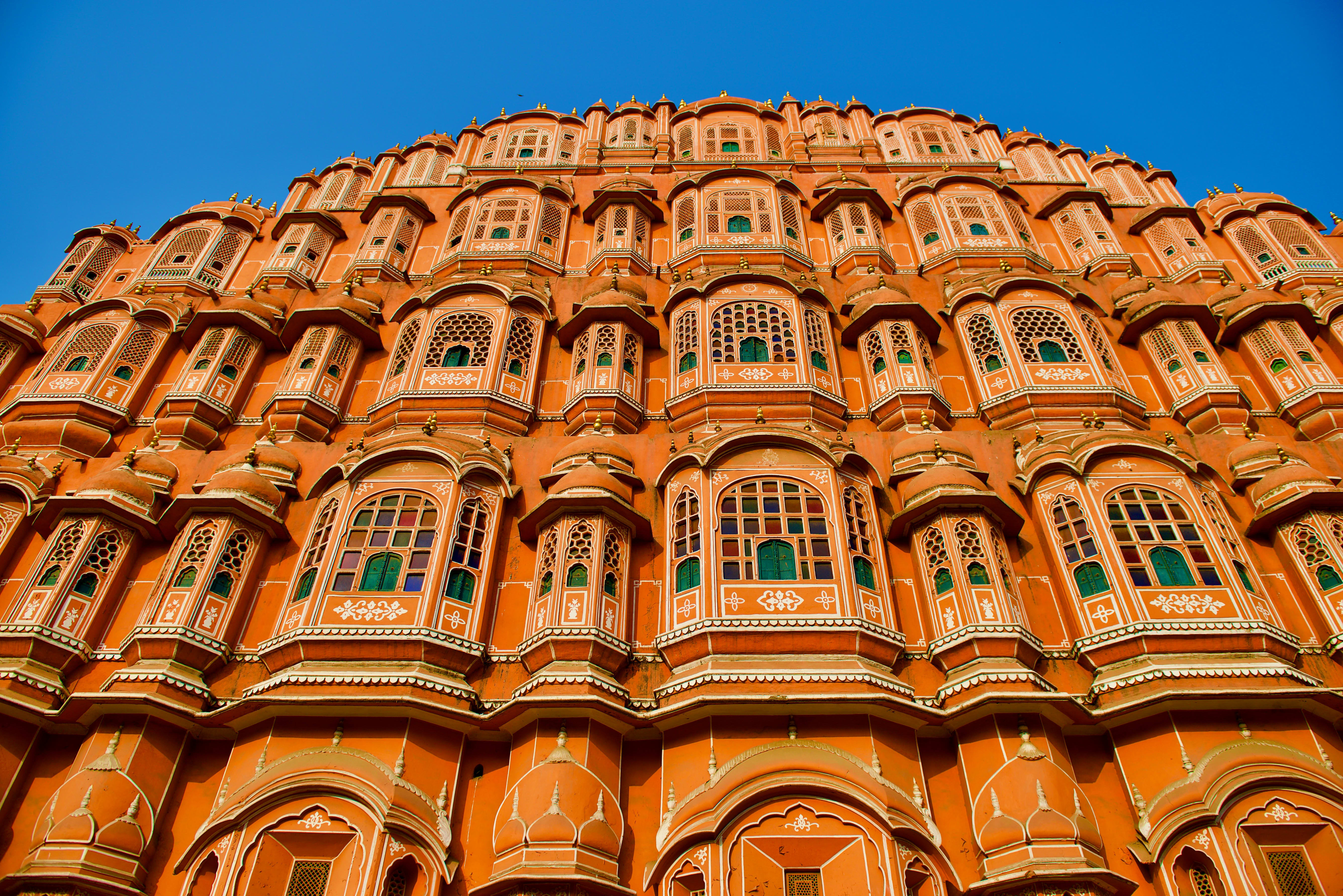 The honeycomb-like windowed façade of Hawa Mahal, Jaipur.