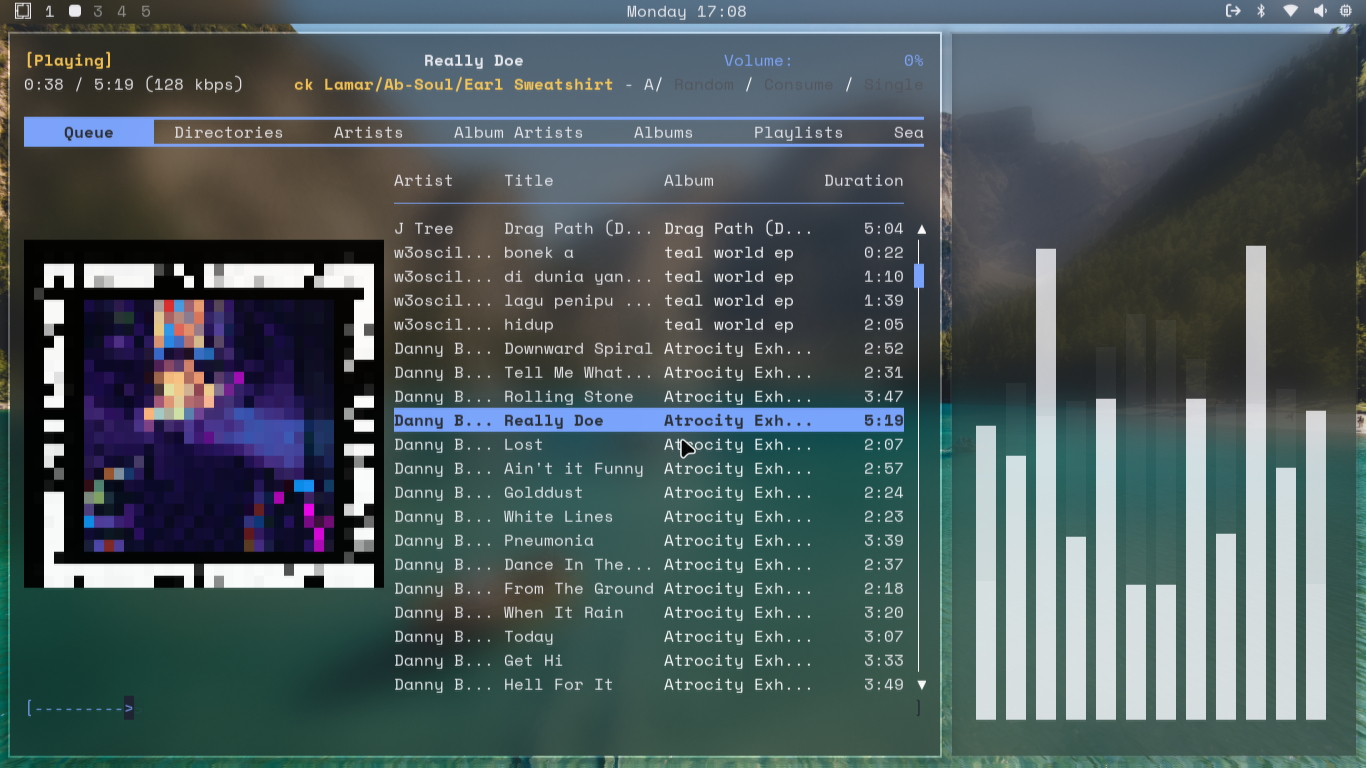 Omarchy setup with rmpc and cava opened