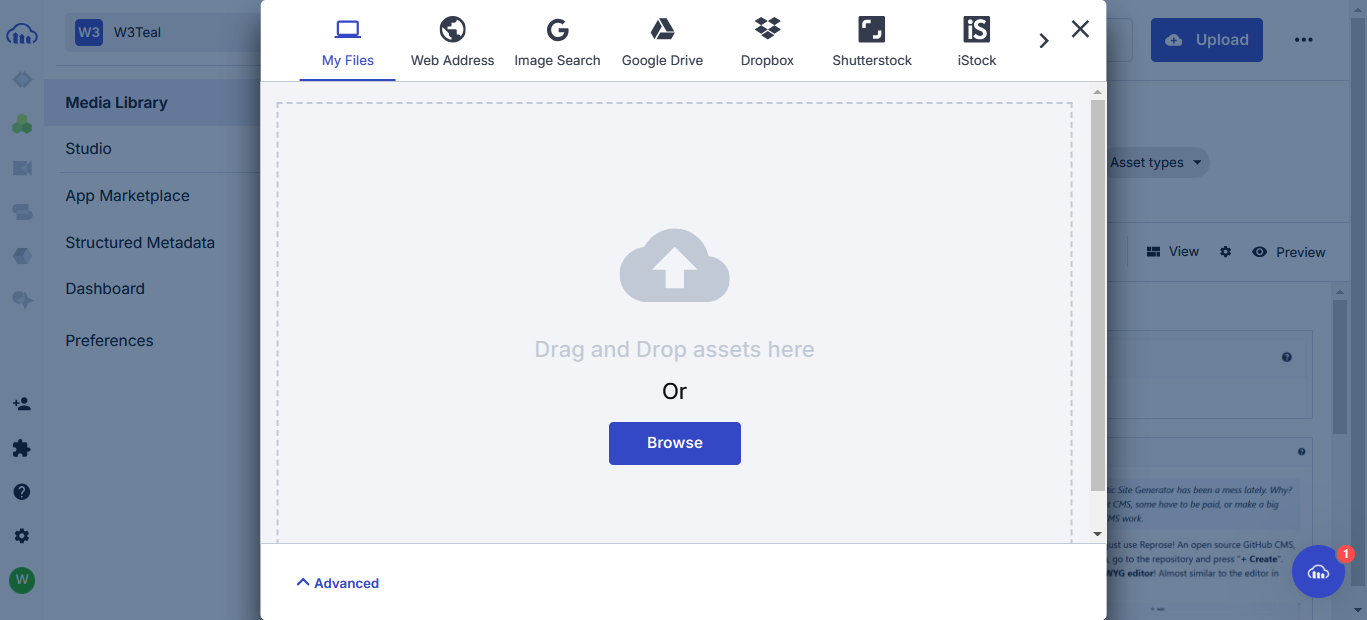 Upload dashboard in Cloudinary