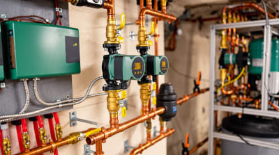 Compact electronically commutated circulator pump installed on a heating system manifold