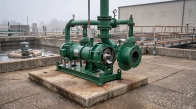 Chopper pump impeller with cutting edges removed from a wastewater pit for inspection